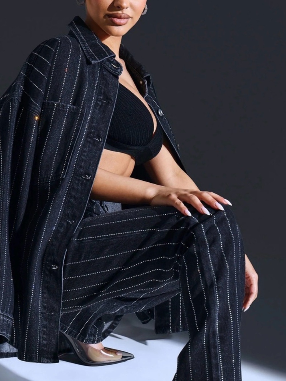 Brand new with tags Fashion Nova straight leg jeans with rhinestone pinstripe - Picture 3 of 6